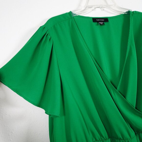 Karen Kane Faux Wrap Top Women's Plus Size 3X Green Flutter Sleeve Surplice - Picture 4 of 10